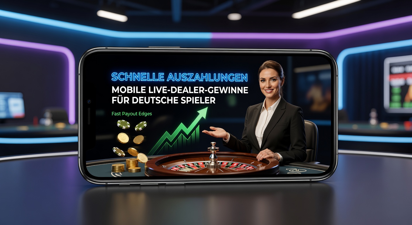 Smartphone mit Live-Dealer-Spiel und schnellen Auszahlungs-Icons auf dem Bildschirm, das mobile Gaming für deutsche Spieler symbolisiert