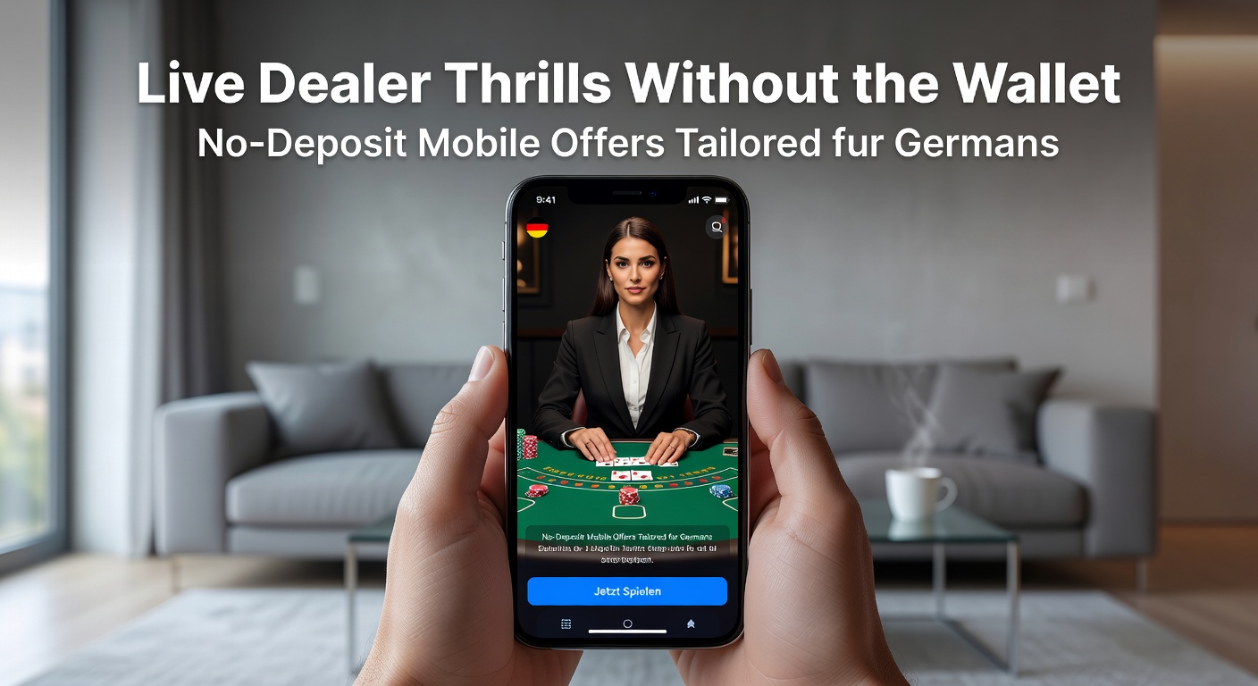 Live-Dealer an einem mobilen Blackjack-Tisch mit No-Deposit-Bonus-Hinweisen und deutschem Flaggen-Element, das den Fokus auf lokale Angebote unterstreicht