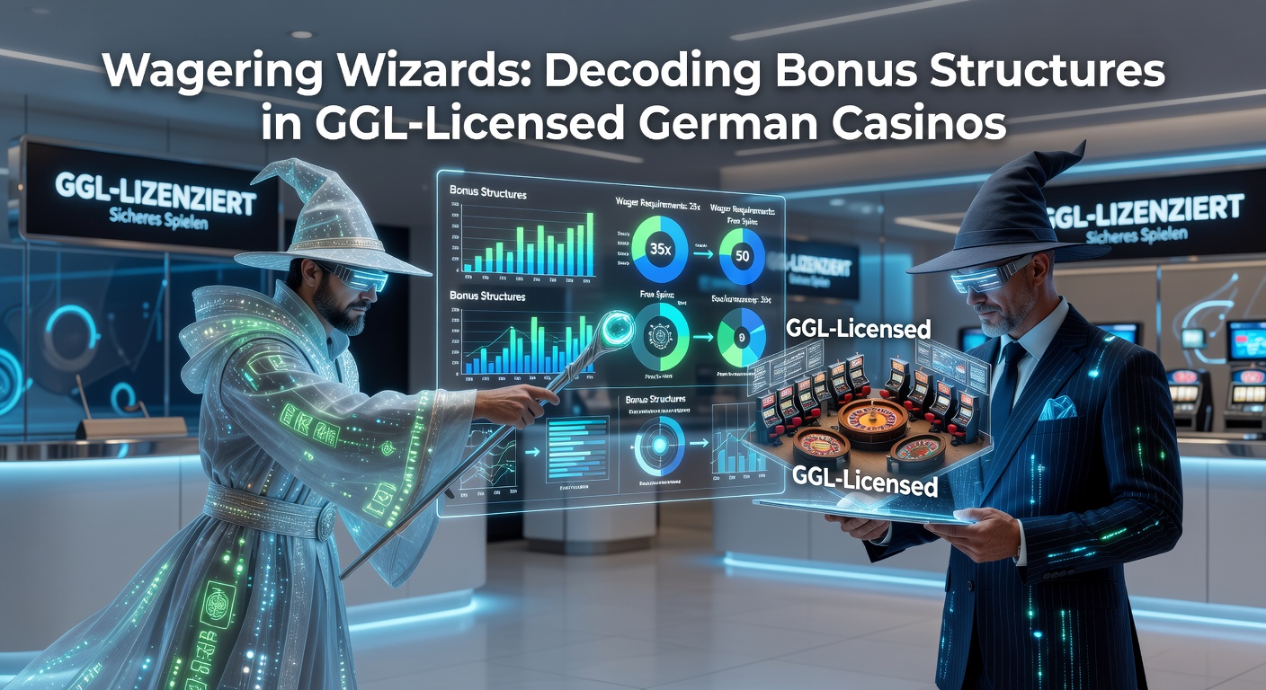 Detaillierte Grafik, die typische Bonusstrukturen und Wettanforderungen in GGL-lizenzierten Casinos visualisiert, mit Balkendiagrammen zu Wagering-Multiplikatoren und Auszahlungsgrenzen